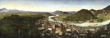 Landscapes Painting - The unique city panorama JM Sattler Salzburg Austrian cityscape